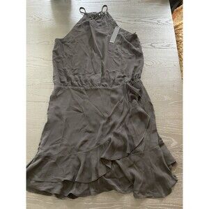 NWT KRISA Asymmetrical Ruffle Halter Dress in Black Size L Retail $264‎